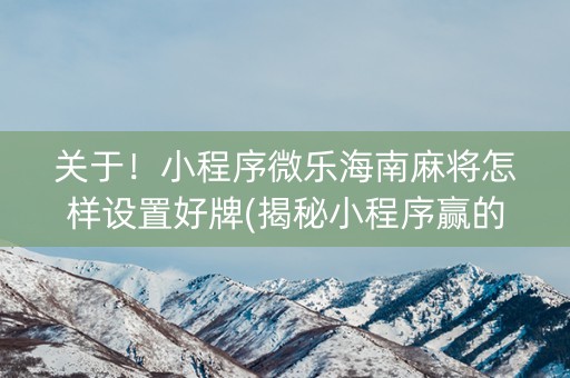 关于！小程序微乐海南麻将怎样设置好牌(揭秘小程序赢的秘诀)