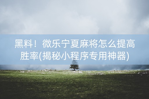 黑料！微乐宁夏麻将怎么提高胜率(揭秘小程序专用神器)