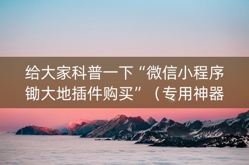 给大家科普一下“微信小程序锄大地插件购买”（专用神器)