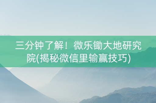 三分钟了解！微乐锄大地研究院(揭秘微信里输赢技巧)