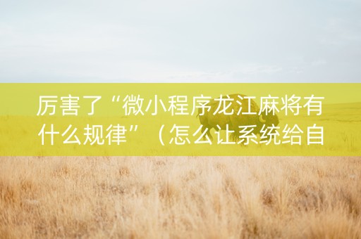 厉害了“微小程序龙江麻将有什么规律”（怎么让系统给自己好牌)