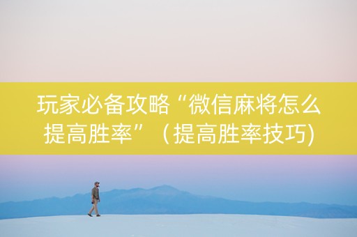 玩家必备攻略“微信麻将怎么提高胜率”（提高胜率技巧)