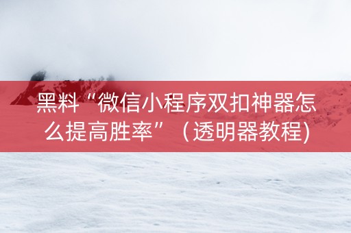 黑料“微信小程序双扣神器怎么提高胜率”（透明器教程)