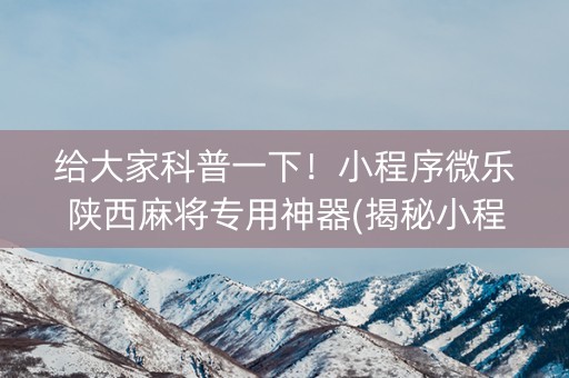 给大家科普一下！小程序微乐陕西麻将专用神器(揭秘小程序确实有猫腻)