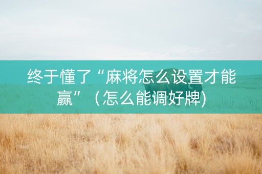 终于懂了“麻将怎么设置才能赢”（怎么能调好牌)