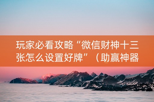 玩家必看攻略“微信财神十三张怎么设置好牌”（助赢神器购买)