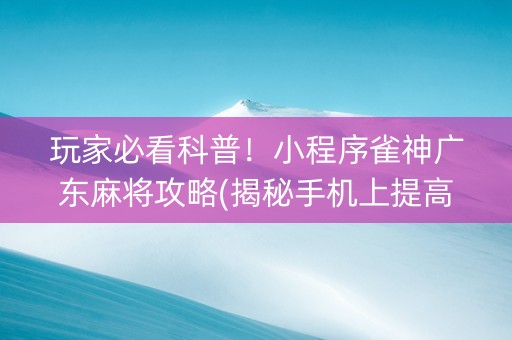 玩家必看科普！小程序雀神广东麻将攻略(揭秘手机上提高赢的概率)