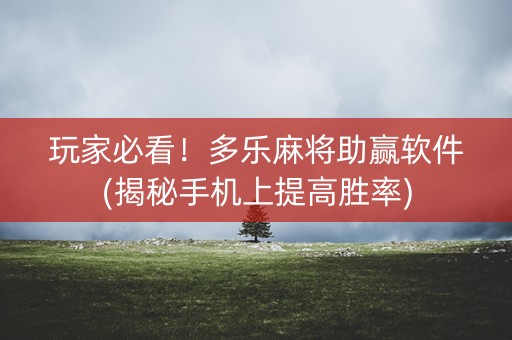 玩家必看！多乐麻将助赢软件(揭秘手机上提高胜率)