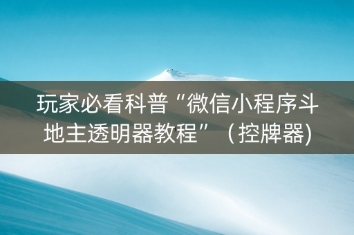 玩家必看科普“微信小程序斗地主透明器教程”（控牌器)