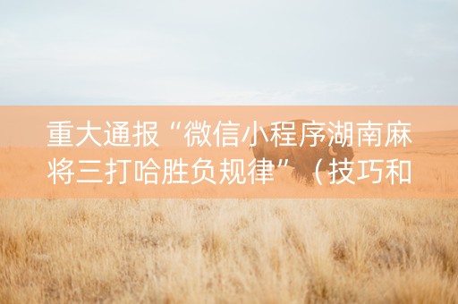 重大通报“微信小程序湖南麻将三打哈胜负规律”（技巧和打好牌方法)