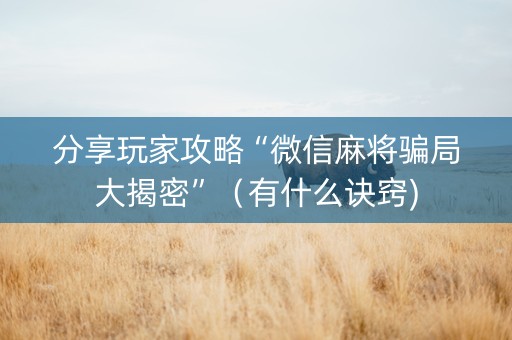 分享玩家攻略“微信麻将骗局大揭密”（有什么诀窍)