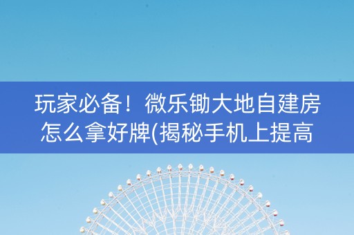 玩家必备！微乐锄大地自建房怎么拿好牌(揭秘手机上提高赢的概率)