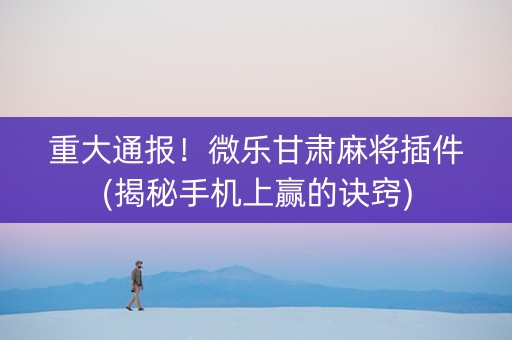 重大通报！微乐甘肃麻将插件(揭秘手机上赢的诀窍)