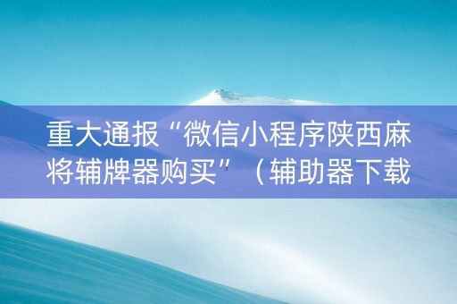 重大通报“微信小程序陕西麻将辅牌器购买”（辅助器下载)
