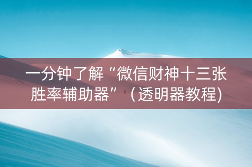 一分钟了解“微信财神十三张胜率辅助器”（透明器教程)