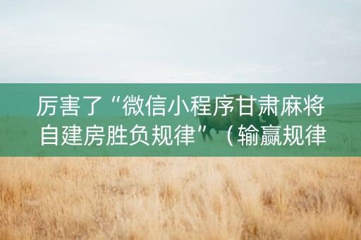 厉害了“微信小程序甘肃麻将自建房胜负规律”（输赢规律)