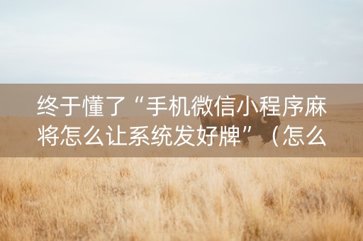终于懂了“手机微信小程序麻将怎么让系统发好牌”（怎么提高胜率)