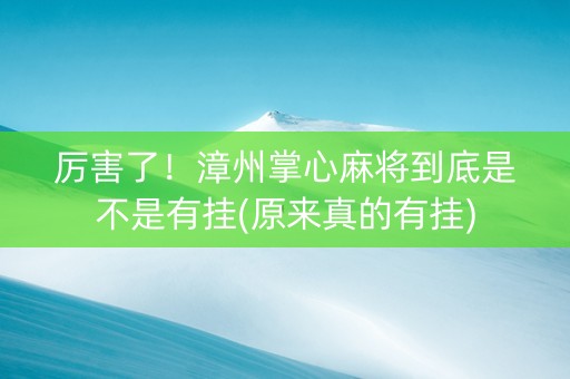 厉害了！漳州掌心麻将到底是不是有挂(原来真的有挂)