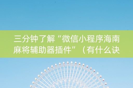 三分钟了解“微信小程序海南麻将辅助器插件”（有什么诀窍)