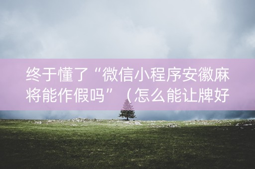 终于懂了“微信小程序安徽麻将能作假吗”（怎么能让牌好一点)