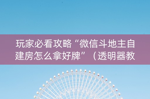 玩家必看攻略“微信斗地主自建房怎么拿好牌”（透明器教程)
