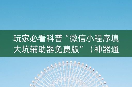 玩家必看科普“微信小程序填大坑辅助器免费版”（神器通用版)