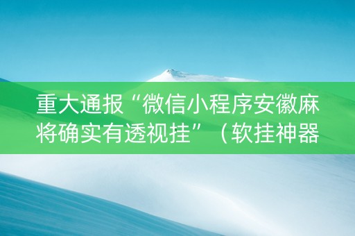 重大通报“微信小程序安徽麻将确实有透视挂”（软挂神器)