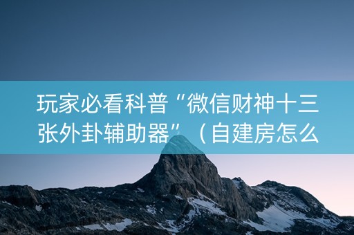 玩家必看科普“微信财神十三张外卦辅助器”（自建房怎么赢)
