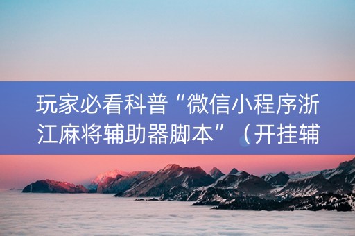 玩家必看科普“微信小程序浙江麻将辅助器脚本”（开挂辅助器插件)