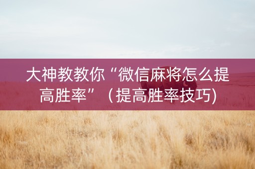 大神教教你“微信麻将怎么提高胜率”（提高胜率技巧)