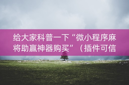 给大家科普一下“微小程序麻将助赢神器购买”（插件可信吗)
