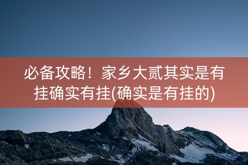 必备攻略！家乡大贰其实是有挂确实有挂(确实是有挂的)
