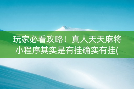玩家必看攻略！真人天天麻将小程序其实是有挂确实有挂(其实真的确实有挂)