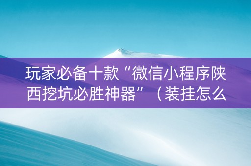 玩家必备十款“微信小程序陕西挖坑必胜神器”（装挂怎么安装)