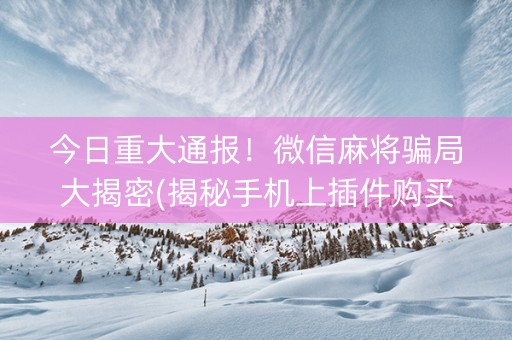 今日重大通报！微信麻将骗局大揭密(揭秘手机上插件购买)