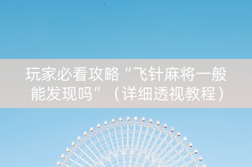 玩家必看攻略“飞针麻将一般能发现吗”（详细透视教程）-哔哩哔哩