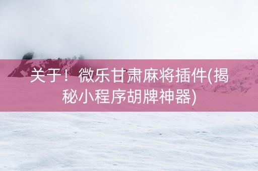 关于！微乐甘肃麻将插件(揭秘小程序胡牌神器)