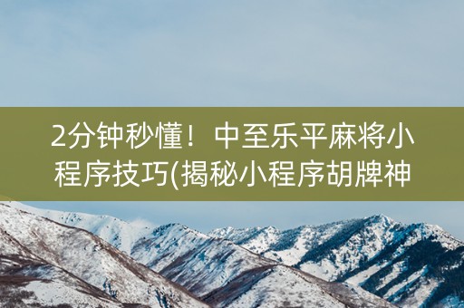 2分钟秒懂！中至乐平麻将小程序技巧(揭秘小程序胡牌神器)