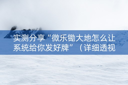实测分享“微乐锄大地怎么让系统给你发好牌”（详细透视教程）-哔哩哔哩