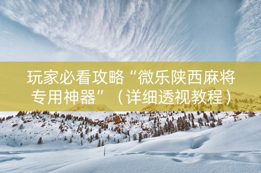 玩家必看攻略“微乐陕西麻将专用神器”（详细透视教程）-哔哩哔哩