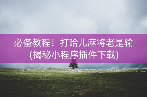 必备教程！打哈儿麻将老是输(揭秘小程序插件下载)