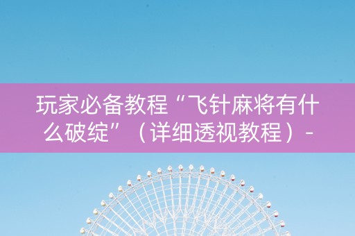 玩家必备教程“飞针麻将有什么破绽”（详细透视教程）-哔哩哔哩
