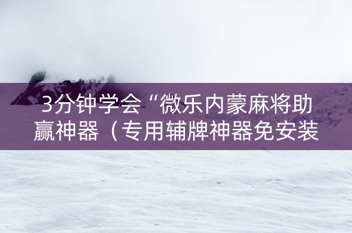 3分钟学会“微乐内蒙麻将助赢神器（专用辅牌神器免安装）