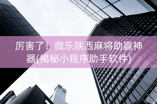 厉害了！微乐陕西麻将助赢神器(揭秘小程序助手软件)
