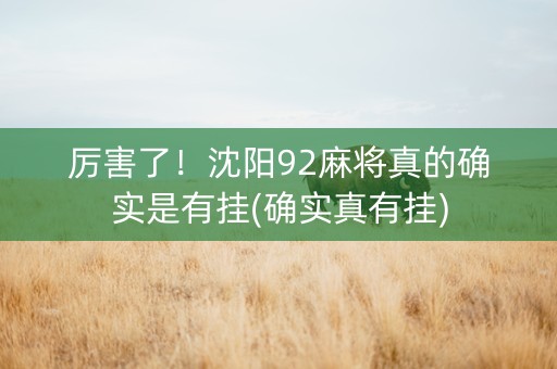 厉害了！沈阳92麻将真的确实是有挂(确实真有挂)