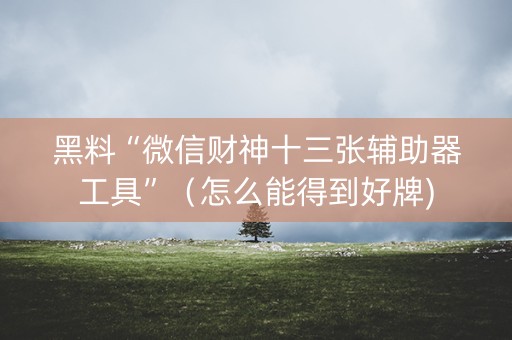 黑料“微信财神十三张辅助器工具”（怎么能得到好牌)