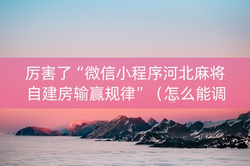 厉害了“微信小程序河北麻将自建房输赢规律”（怎么能调好牌)