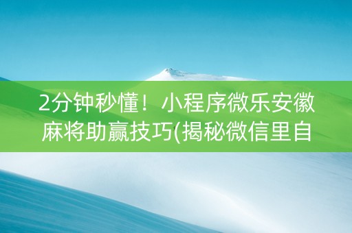 2分钟秒懂！小程序微乐安徽麻将助赢技巧(揭秘微信里自建房怎么赢)