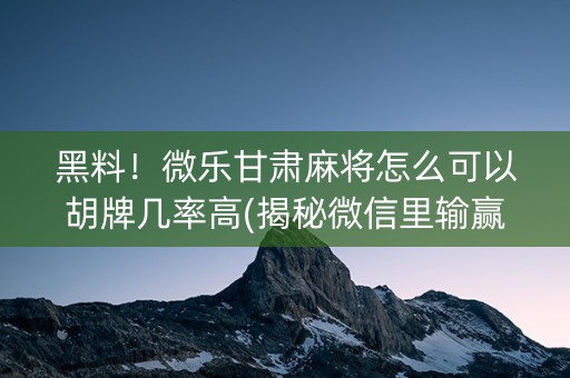黑料！微乐甘肃麻将怎么可以胡牌几率高(揭秘微信里输赢技巧)