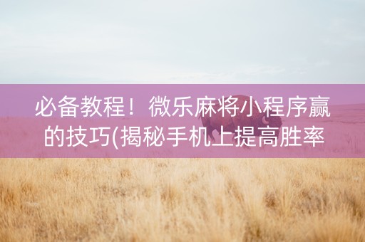 必备教程！微乐麻将小程序赢的技巧(揭秘手机上提高胜率)